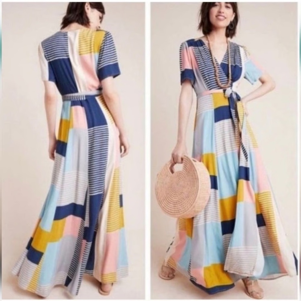 Anthropologie The Odells Positano Wrap Maxi Dress size L